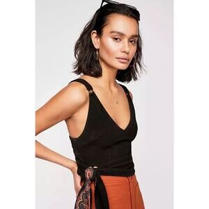 Free People Paisley Pop Faux Wrap Crop Tank Top Black Women's Size XS